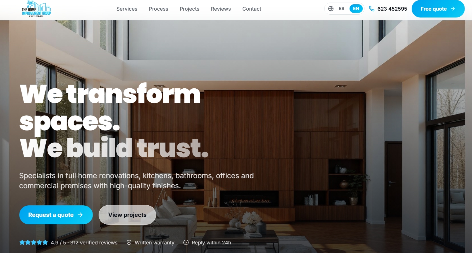 Diseño web profesional para The Home Improvement Group: empresa de construcción, reformas y multiservicios